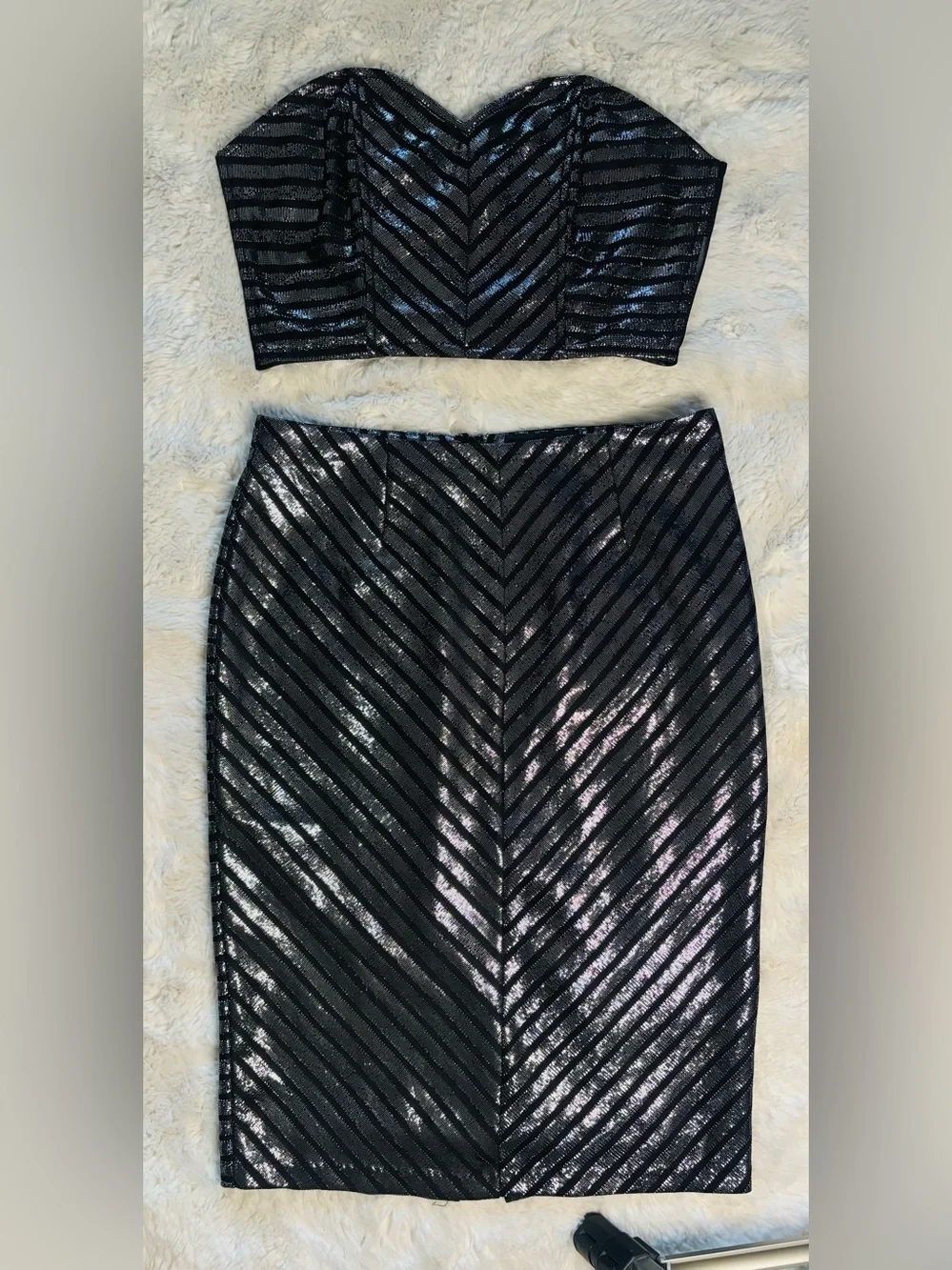 Mink & Pink 2 Piece Metallic Striped Skirt & Corset Top Size: Medium
